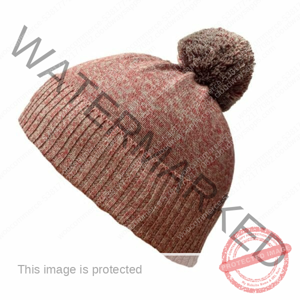 This is a photograph of Bamboo Beanie, red/grey marle and a pom pom available from Bamboo Creations Victoria